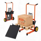 Adjustable Foldable Hydraulic Lift Stacker 450lbs 35 8  360   Swivel Fork Cart
