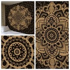 Mandala Cotton Wall Art Tapestry Room Decor Queen 84x90 Inches Black Gold Flower