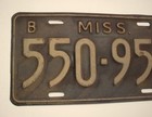 Old 1938 Mississippi License Plate 550-959 Embossed Vintage