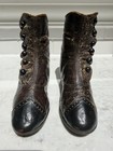 Antique Child Edwardian Victorian Leather Button Boots Cap Toe Brown