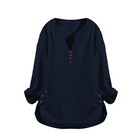 Women s V-neck Casual Button Cotton Tops Ladies Long Sleeve Loose T-shirt Blouse
