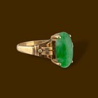 Vintage 1950s 14k Yellow Gold Dyed Green Jade Cabochon Ring Size 6 25