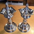  925 Sterling Silver Diya Oil Lamps Deepam Wick Holders Star Rim 5in Tall 