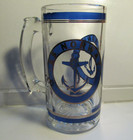 Ncl Ss Norway Heavy Glass Souvenir Beverage Beer Mug Stein Gold Blue Cruise Line