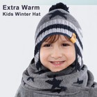 Kids Winter Knitted Hat Warm With Ear Flap Beanie Scarf Set Boys Girls Fleece