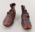 Antique Victorian Edwardian Leather Baby Child Doll High Top Dark Brown Shoes