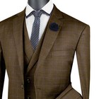 Vinci Men s Taupe Brown Glen Plaid 3pc 2-button Classic-fit Suit - New