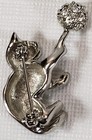 Cat With Ball Pin Brooch Silver Tone With Rhinestones