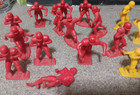 Vintage Louis Marx   Co  Football Players Molded Plastic 23 Pieces  - Red Yellow