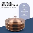3 Stackable Communion Bread Plate Set   Stainless Steel    Rose Gold Copper Finish