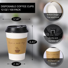 100 Pack 12 Oz Disposable Thickened Coffee Cups With Lids  Scald Resistant Hot C
