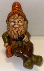 1976 Handmade Painted Ceramic Sitting Gnome Elf Sits On Ledge 8 25 h Garden Cute