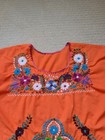 Authentic Mexican Embroidered Blouse Top Women s Large Adjustable Bright Orange