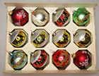 Lot Vtg Glass Assorted Pictured Glittered Ball Christmas Ornaments Shiny Brite