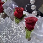 Ring Bearer Pillow Chest White Satin Pearls Flowers Lilac Roses Wedding 