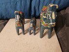 Vintage Dala Horses Nils Olsson Sweden Painted Carved Wood X3 Collection Blue 