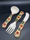 Vintage Mcm Set 3 Wall Hangings  Fork  Knife  Ladle  16 1 2  Sunflower 