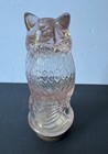 Vintage Light Pink Glass Owl Candy Container Bottle Lidded Jar