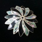 Estate Jewelry  large  Unique Mexico Onyx Pearl Icm Sterling Silver Pendant Pin