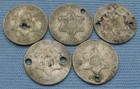 United States 3 Cent Silver Coin Lot Of 5 - 1851  1853  18x2  3c Three Cents 