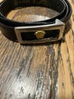 Versace Kids Gold Medusa Head Black Leather Belt Silver Buckle 75cm