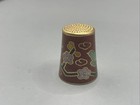 Vtg Maroon Red Gold Trim Cloisonn   Enamel Sewing Thimble Bird Design Blue Int