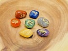7 Chakra Tumbled Stone Set With  Sanskrit Signs  Healing Reiki Crystals