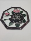 Vintage Stained Glass Floral Rose Octagon Window Panel Sun Catcher  Border 13x13