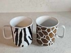 Pair Of Vintage Saks Fifth Avenue West Germany Animal Print Mugs Zebra   Giraffe