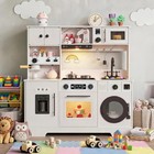 Wooden Pretend Play Kitchen Set Toddler Kid 8-in-1 Interactive With Lights Sound