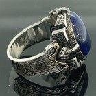 Natural Lapis Lazuli Ring 925 Sterling Silver Antique Warrior Style Handmade Jew