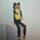 Handcrafted Wooden Folk Art Cat Articulated Arms And Legs Shelf Sitter