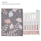 Lambs   Ivy Petals Gray pink Sateen Cotton Floral 3-piece Baby Crib Bedding Set