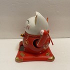 Solar Porcelain Lucky Hands Waving Fortune Cat Figurine -- Business Is Booming 