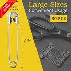 30 Pack Extra Large Safety Pins 3 Inch - Safety Pins For Sewing  Durable Stainle