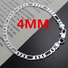 925 Sterling Silver 4mm Chain Necklace Bracelet Set Men Women Link Jewellery