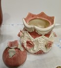 Antique Majolica Sugar Bowl Pink Victorian 3d Roses  slight Damage 