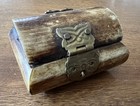 Vintage Camel Bone Treasure Chest Jewelry Box Brass Owl Hinged Lined India 2 5   