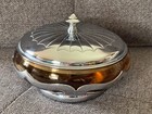 Vintage Farber Brothers New York Krome Kraft Amber Glass Art Deco Candy Bowl Lid