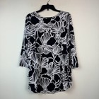 Jm Collection Womens L Black White Bloom Floral Printed Relaxed Fit Top Nwt Au81