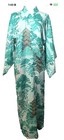 Kimono Robe Silky Teal 54   long Pagodas Japan Vintage   No Belt 
