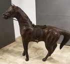 Vintage Horse Leather Wrapped Art Statue Equestrian Figurine W  Saddle 12    X 14   