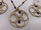 Vintage Avon Golden Circles   Purple Stone Goldtone Necklace   Earring Set