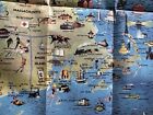 New England States Cartoon Map 1954 Seasonal Recreations Large Color Frameable