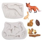 Animal Silicone Molds Fox Squirrel Rubbit Woodland Animal Pine Cone Mold For
