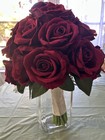 Burgundy Rose Bridal Bouquet With Ivory Ribbon