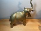 Vtg Brass Elephant Figure African Elephant Trunk Up Good Luck Large Statue 14   