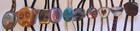 Vintage Lot Of 10 Metal Bolo Ties  Nice Different Designs  Wooden Face  Stones