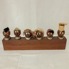 Hand Carved Wood Wine Whiskey Bottle Pourers Cork Stoppers   Holder Antique 