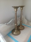 Pair Of 2 Vintage Heavy Solid Brass Candle Holders Mcm Hollywood Regency 16  H